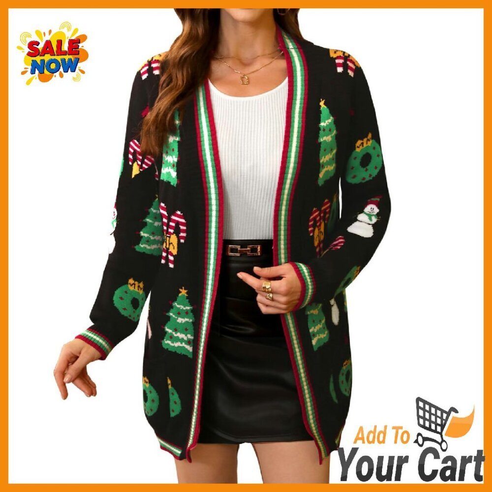 Funny Ugly Christmas Sweater Cardigan with Pockets, 100% Acrylic